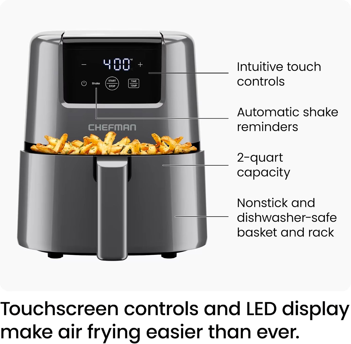 2Qt Mini Air Fryer Digital Space-Saving Compact Air Fryer with Nonstick and Dishwasher Safe Basket Quick & Easy Meals in Minutes
