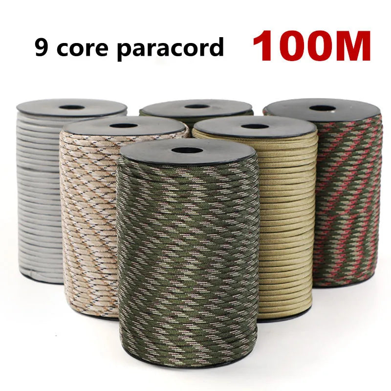 100M Military-Grade 550 Paracord - 9-Core 4mm Outdoor Survival and Camping Utility Rope