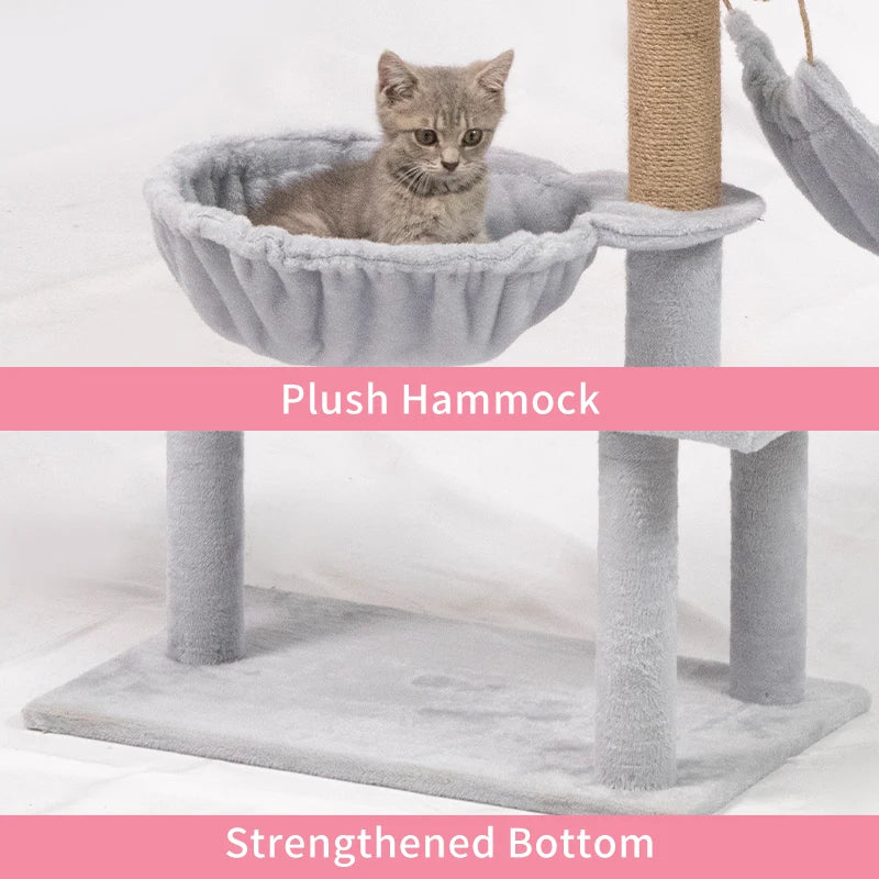 137Cm 53.94Inch Luxury Modern Plush Cat Tree Tower Climbing Pets Scratching House Posts Wooden Large Space Capsule Cat Condo