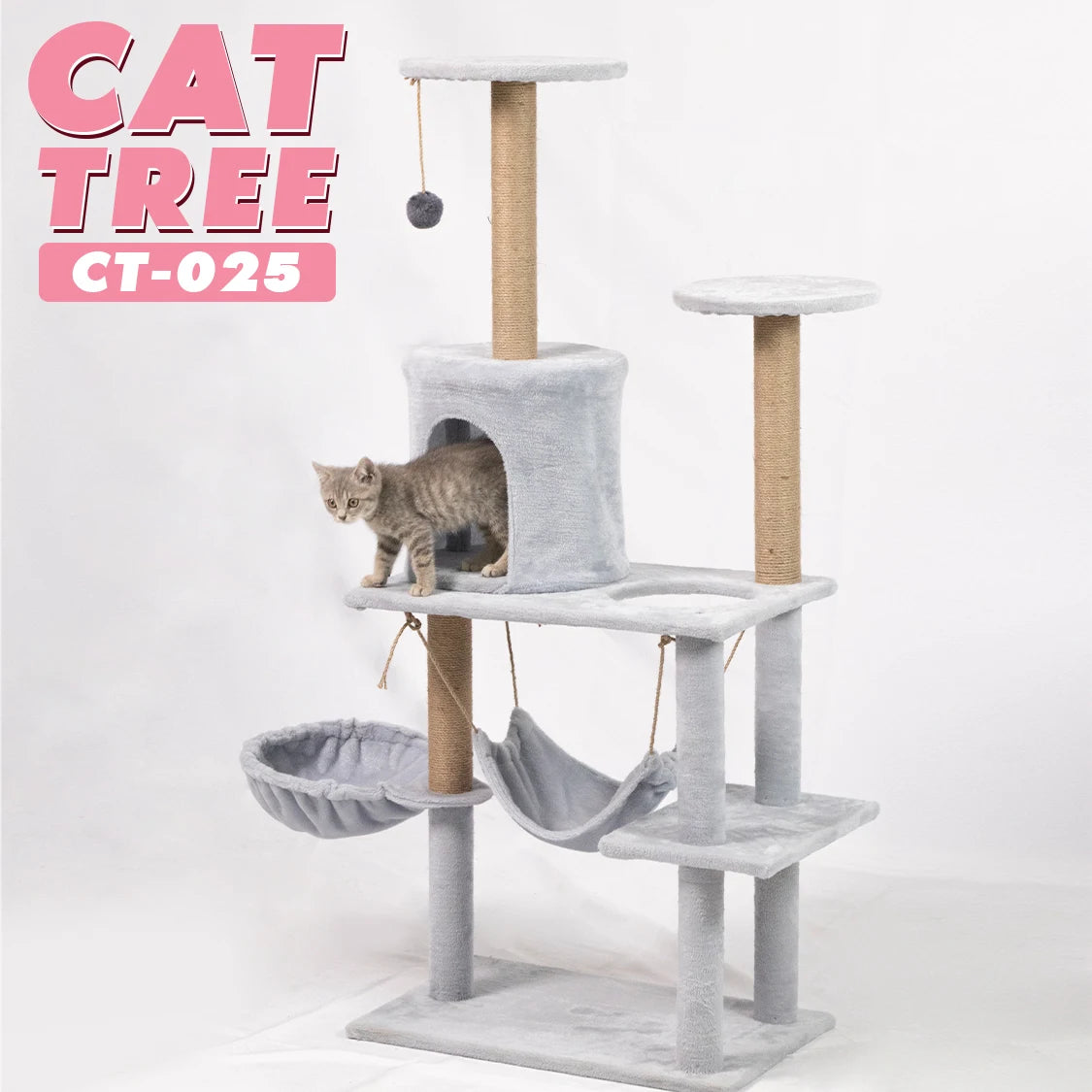 137Cm 53.94Inch Luxury Modern Plush Cat Tree Tower Climbing Pets Scratching House Posts Wooden Large Space Capsule Cat Condo