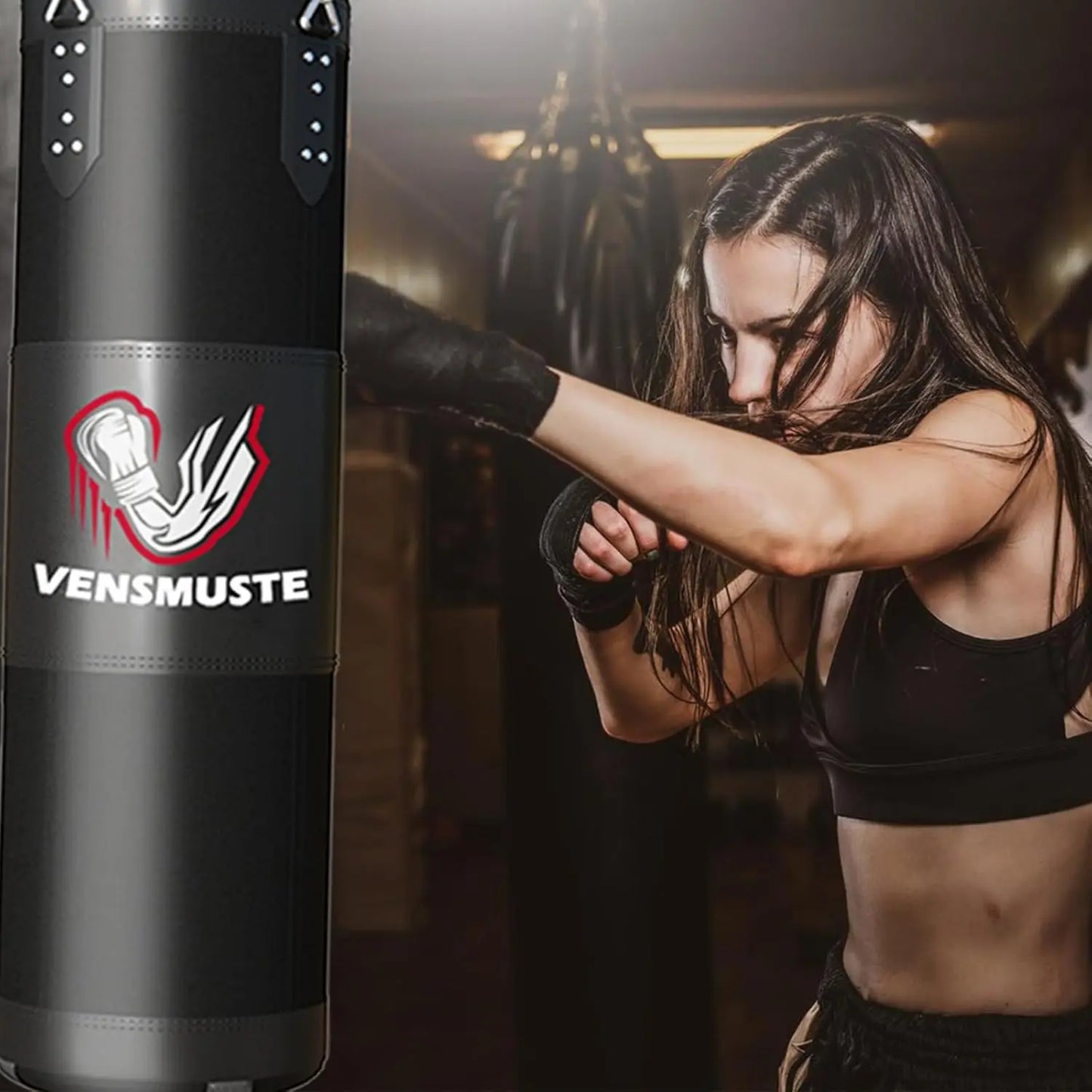 Adult Boxing Set: 4FT Oxford Heavy Punching Bag with 12OZ Gloves, Chains, and Hand Wraps