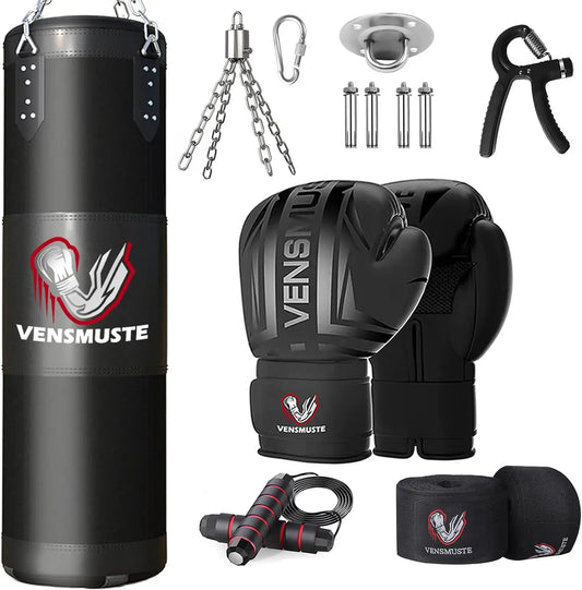 Adult Boxing Set: 4FT Oxford Heavy Punching Bag with 12OZ Gloves, Chains, and Hand Wraps